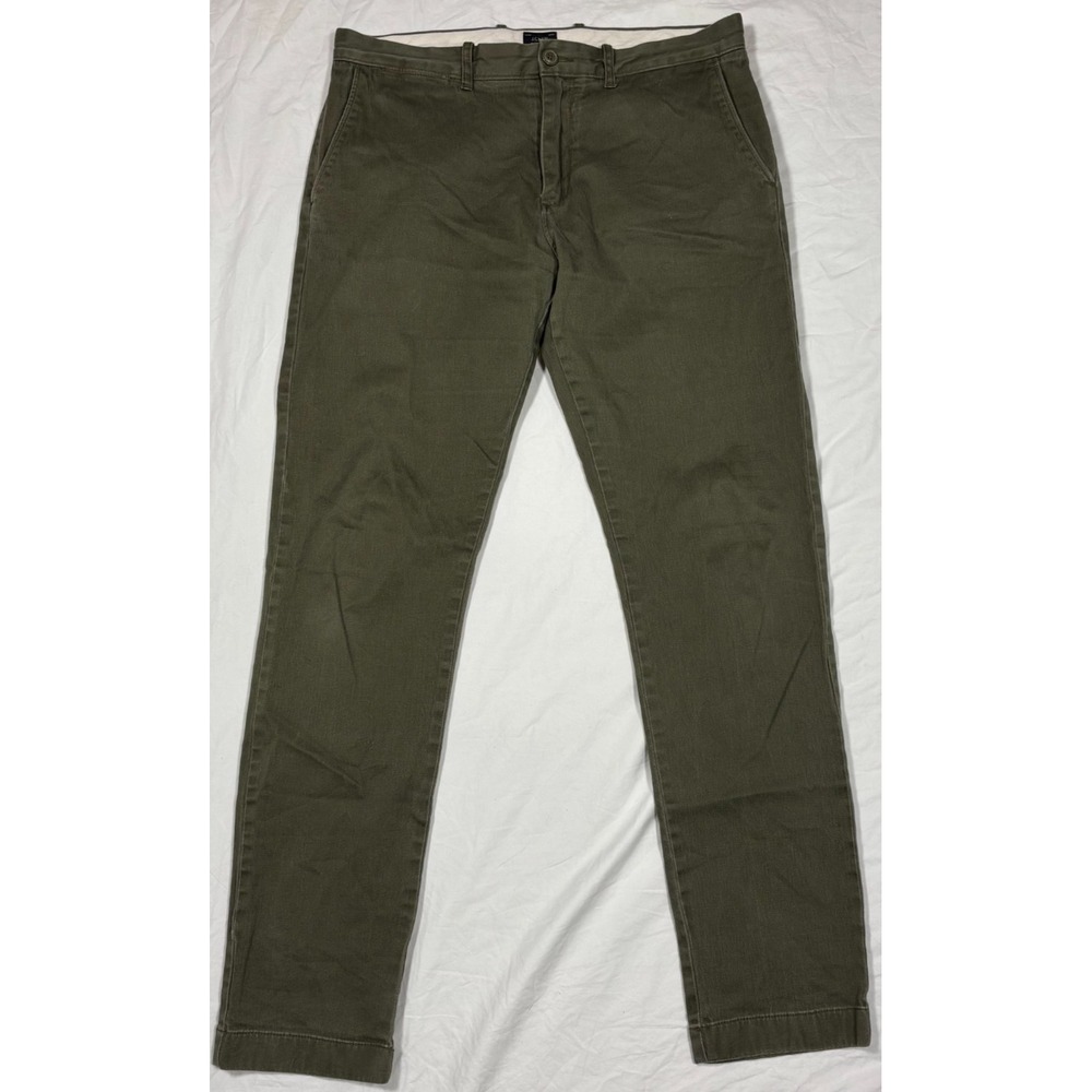 J.Crew Mens Chino Pants Olive Green Flat Front Stretch Straight Outdoor 32x32